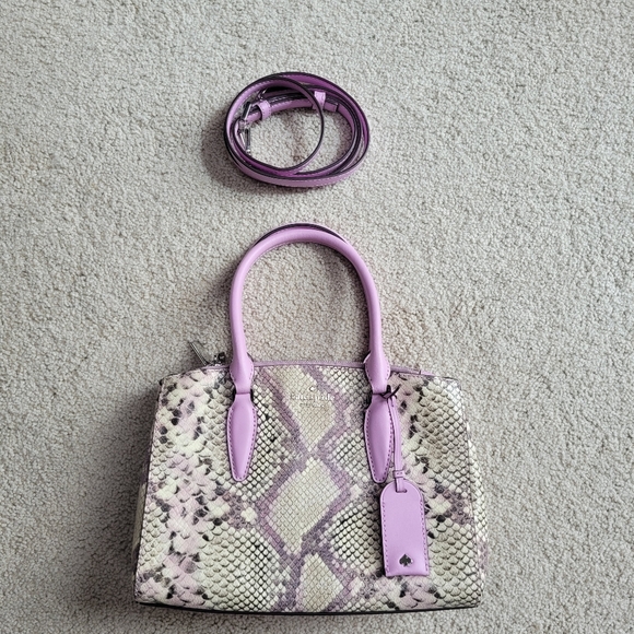 Kate Spade Medium Satchel Lavender Snake Embossed Leather Crossbody Like New - Picture 12 of 12